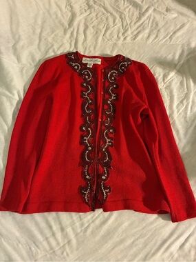 Red Embellished Women's Cardigan by